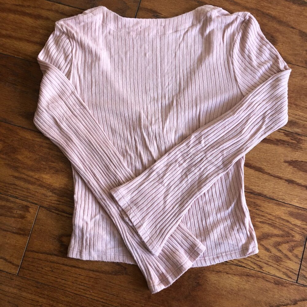 Reformation Blush Pink Ribbed Long Sleeve Buttoned Tee - Picture 4 of 4